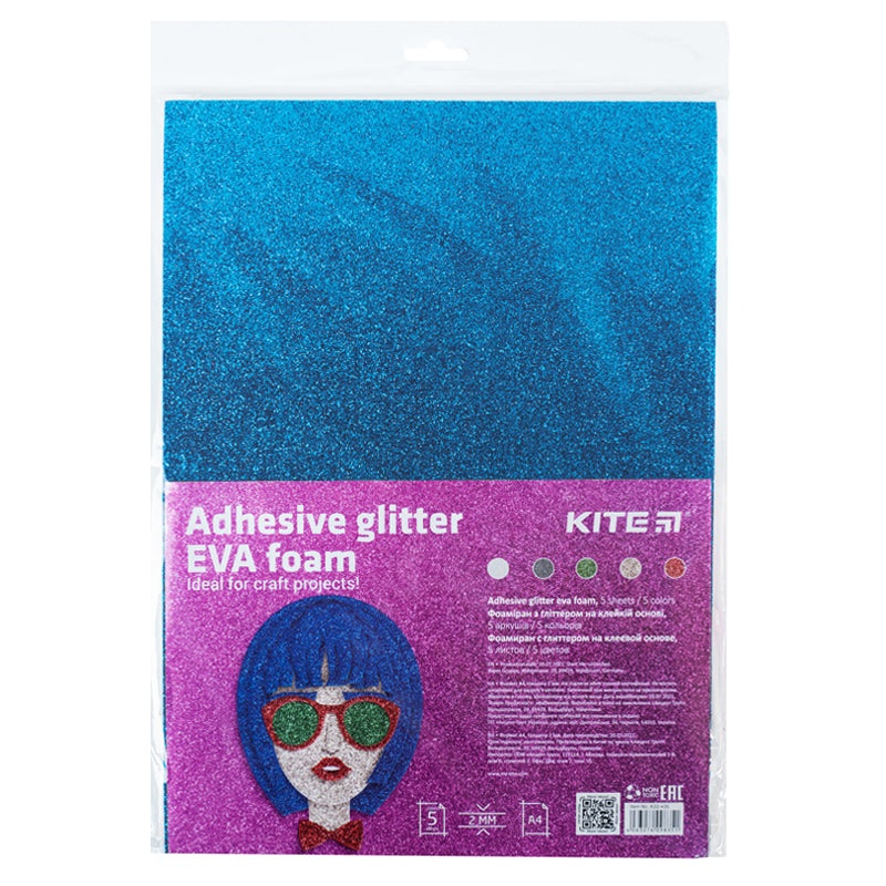 Foamiran with glitter and adhesive layer Kite K22-435, 4