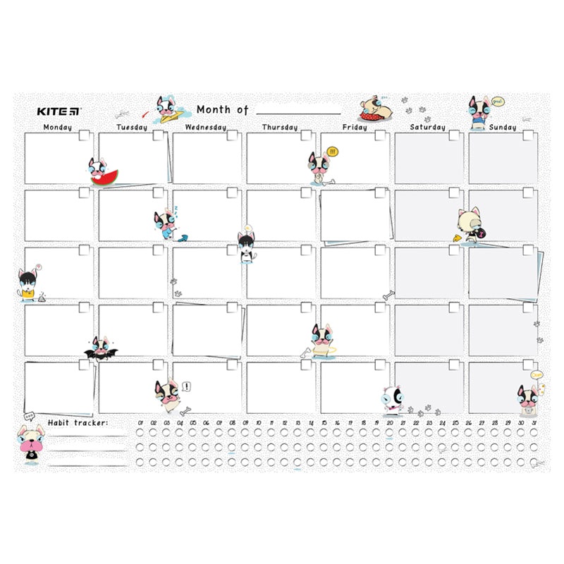 Wall-mounted monthly planner Kite Funny dogs K22-470-3, 3