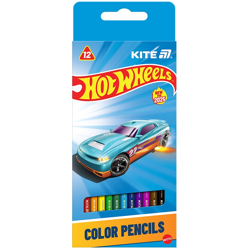 Color pencils triangula Kite Hot Wheels HW25-053, 12 colors