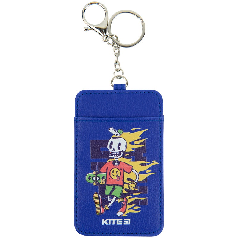 Name badge with carabiner Kite K22-297-01, vertical, blue