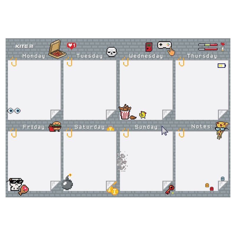 Wall-mounted weekly planner Kite Pixel K22-473-1, 3