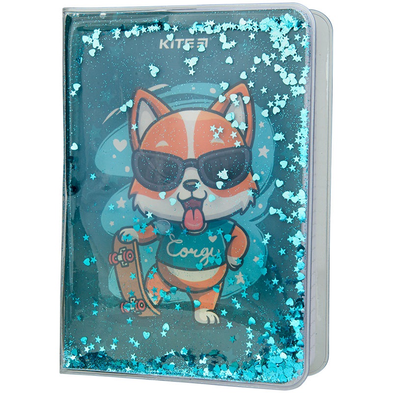 Notebook Kite Corgi K22-231-2, PVC-cover with glitter, A6, 80 sheets, squared