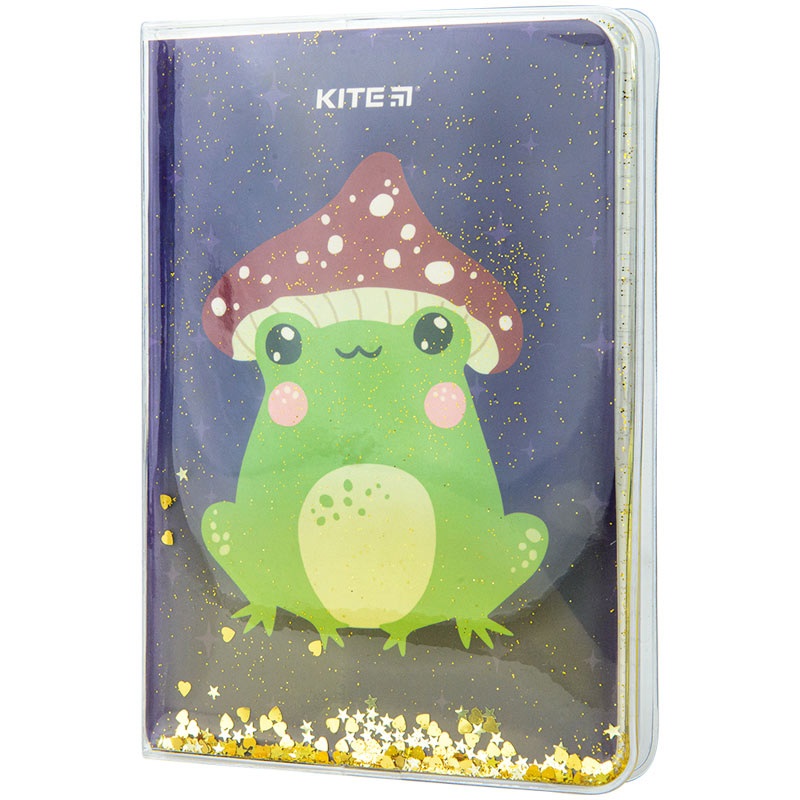 Notebook Kite Frog K22-231-1, PVC-cover with glitter, A6, 80 sheets, squared