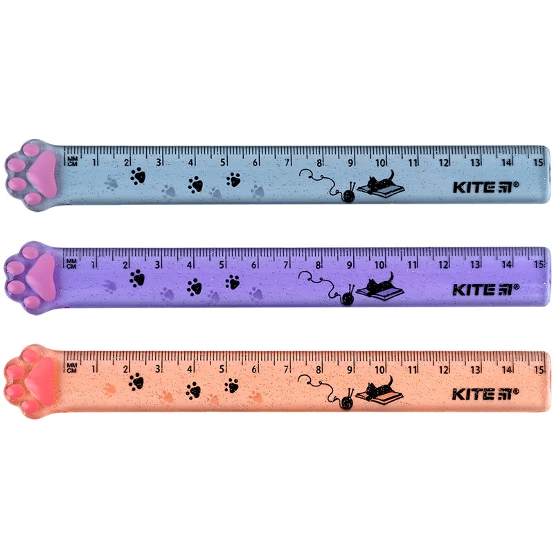 Ruler plactic with glitter Kite Paws K23-020, 15 cm