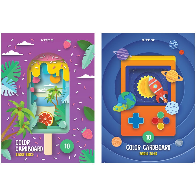 Color cardboard single-sided Kite K23-1255 (10 sheets/10 colors), 4