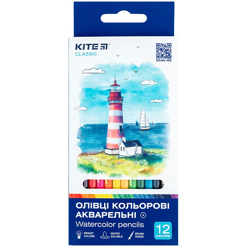 Aquarelle watercolor pencils Kite Classic K-1049, 12 pcs.