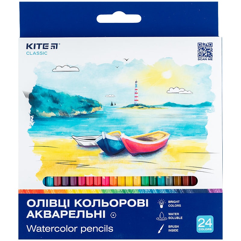 Aquarelle watercolor pencils Kite Classic K-1050, 24 pcs.