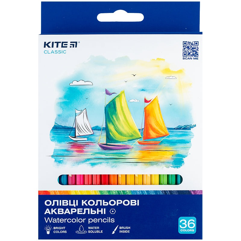 Aquarelle watercolor pencils Kite Classic K-1052, 36 pcs.