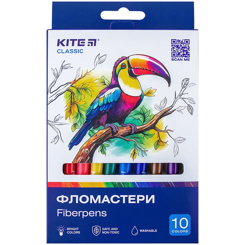 Set of fiber-tipped pens Kite Classic K-455, 10 colors