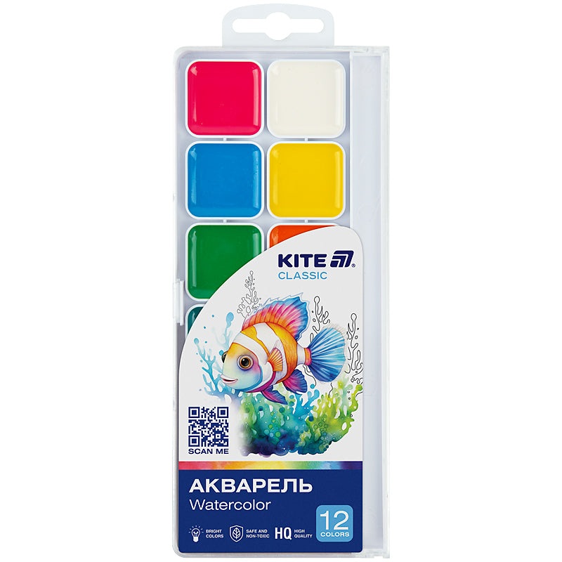 Watercolor paints Kite Classic K-061, 12 colors