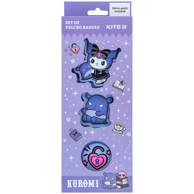 Set of velcro badges Kite Kuromi HK24-3012-1, 3 pcs.