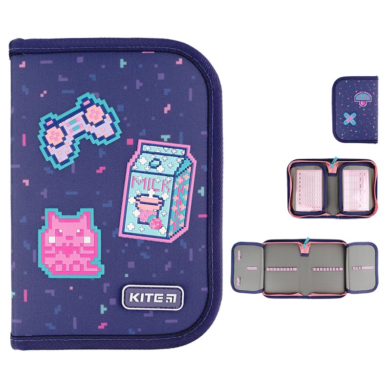 Pencil case without stationery Kite Pixel Love K24-622-5, 1 compartment, 2 folds