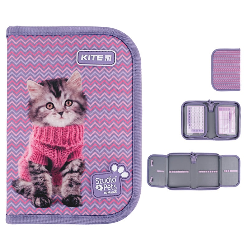 Pencil case without stationery Kite Studio Pets SP24-622-1, 1 compartment, 2 folds