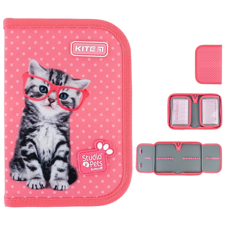 Pencil case without stationery Kite Studio Pets SP24-622-2, 1 compartment, 2 folds