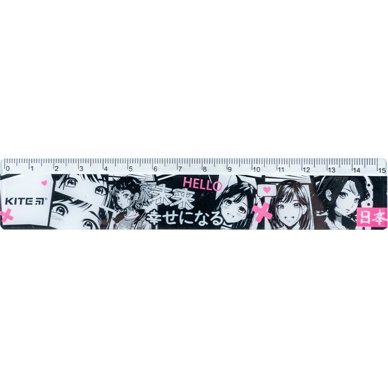 Ruler plastic Kite Anime K24-090-3, 15 cm