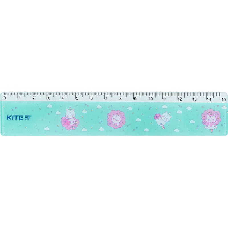 Ruler plastic Kite Rainbow Catcorn K24-090-2, 15 cm