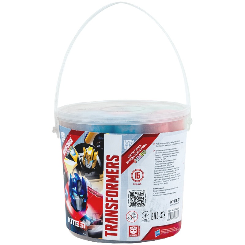 Color chalk Kite Jumbo Transformers TF24-074, 15 pcs. in a bucket