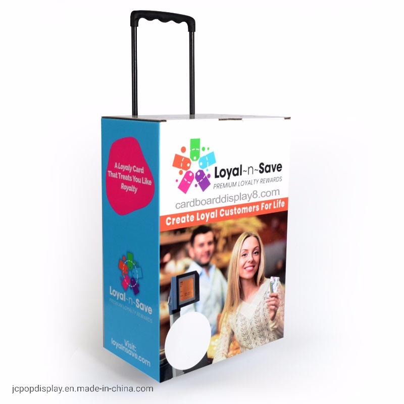Trade Show Green Square Carton with Handle Foldable Cardboard Pop Trolley Wheel Box, – Recycle Cardboard Luggage Trolley and Folding Paper Trolley Box for Exhibition price