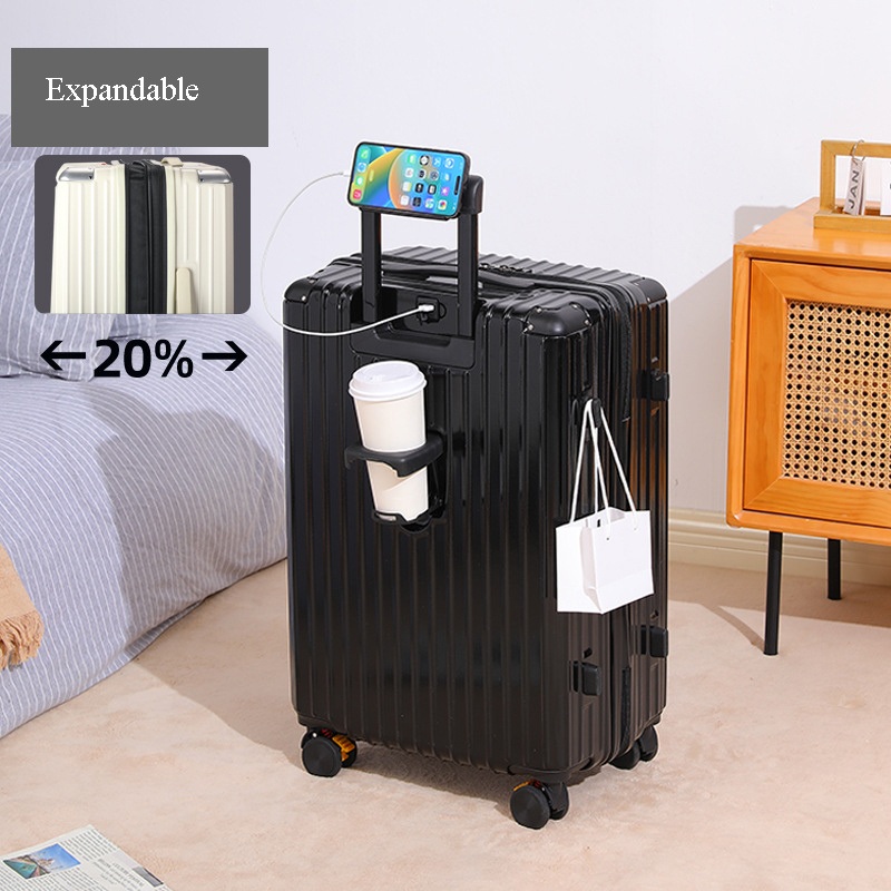 Multi-Functional Hard Shell Travel Trolley-Luggage Suitcase with Cup Holder and USB Port – Traveling Luggages and Suitcase on Wheels price