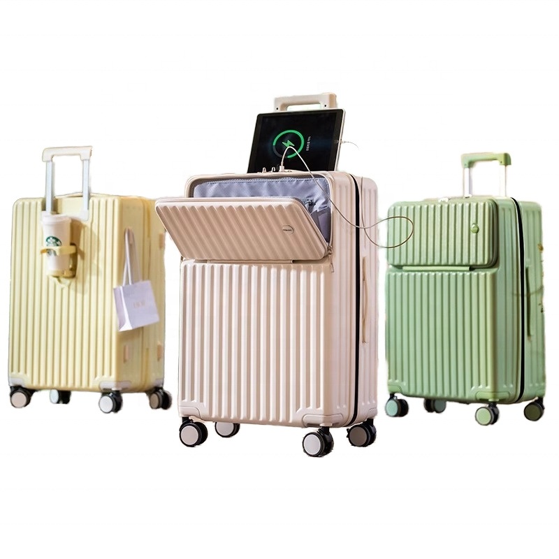 Expandable Hardshell 360 Rotating Young Fashion Versatile Front Open Travel Bag with USB Charger and Cup Holder Large Capacity Bag Luggage – Bags and Backpacks price