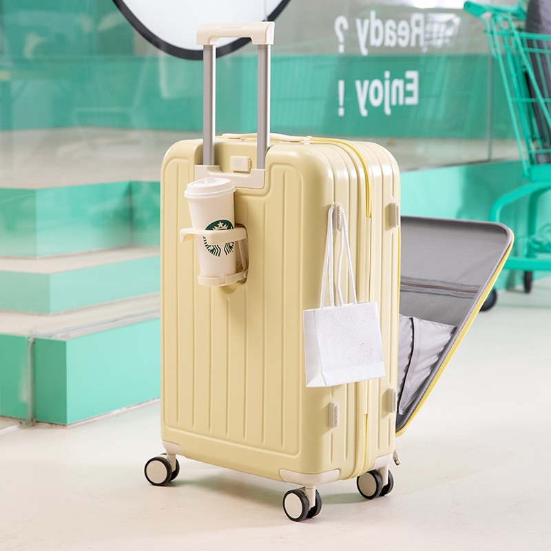 Yx16771 Hot Sale Luggage and Travel Bags ABS Front Opening Suitcase PC Trolley Travel Suitcase with USB Port and Cup Holder – Luggage and Suitcase price