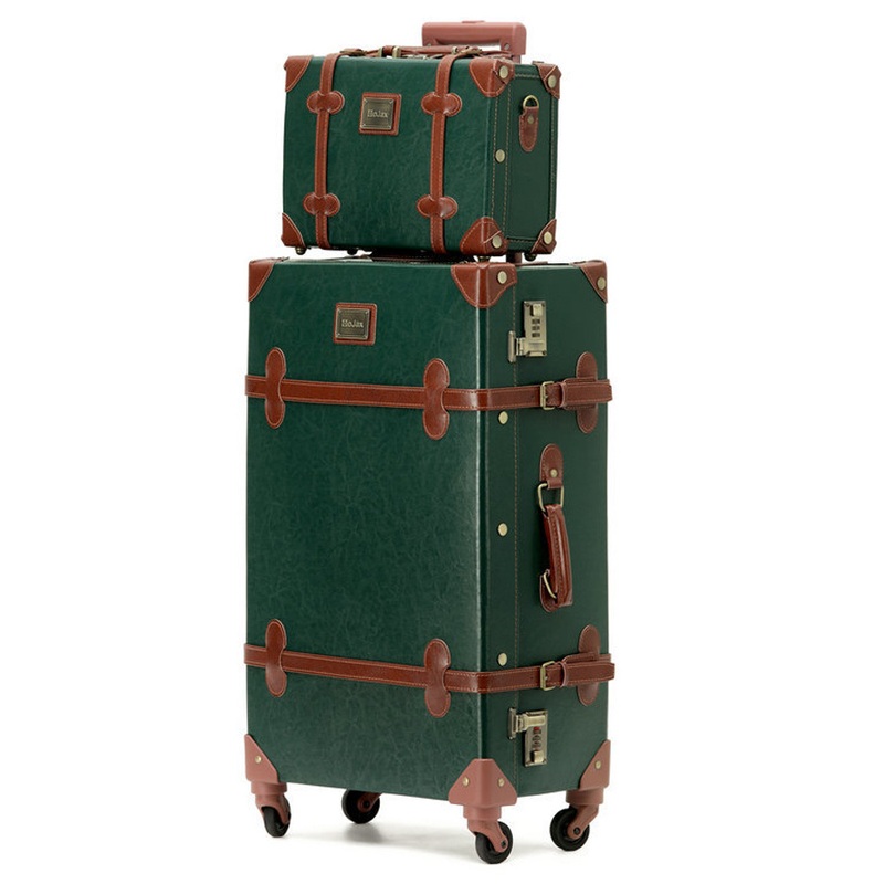 2 Piece Luxury Travel Suitcase Tsa Lock Green Vintage Leather Luggage Set – Travel Trolley Suitcase Set and Vintage Suitcase Luggage price