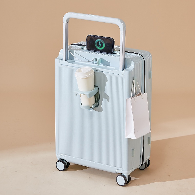 Latest Design Wide Trolley Large Hard Suitcase with Cup Holder USB Port – Front Open Luggage and Trolley Luggage price