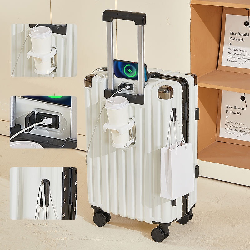 Customization Multi Function Zipper Luggage Suitcase Hard Case Travel Luggage with USB Charging Cup Holder – Travelling Bags Trolley Luggage and Trolley Bag Luggage price