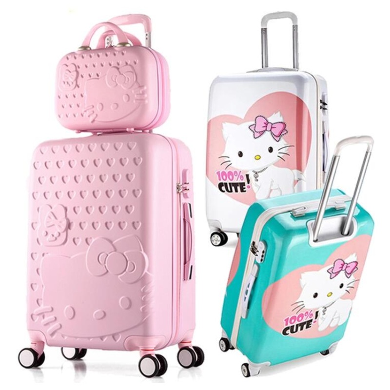 New Design Telescopic Trolley Handle Printing Children Suitcase Cartoon Cat Carry on Kids Cute Luggage Bag Set – Luggage and Trolley price