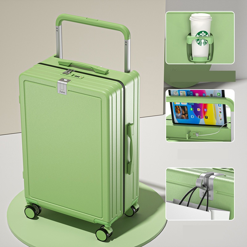 Fashion Wide Trolley Large Hard Suitcase with Cup Holder USB Port – Front Open Luggage and Trolley Luggage price