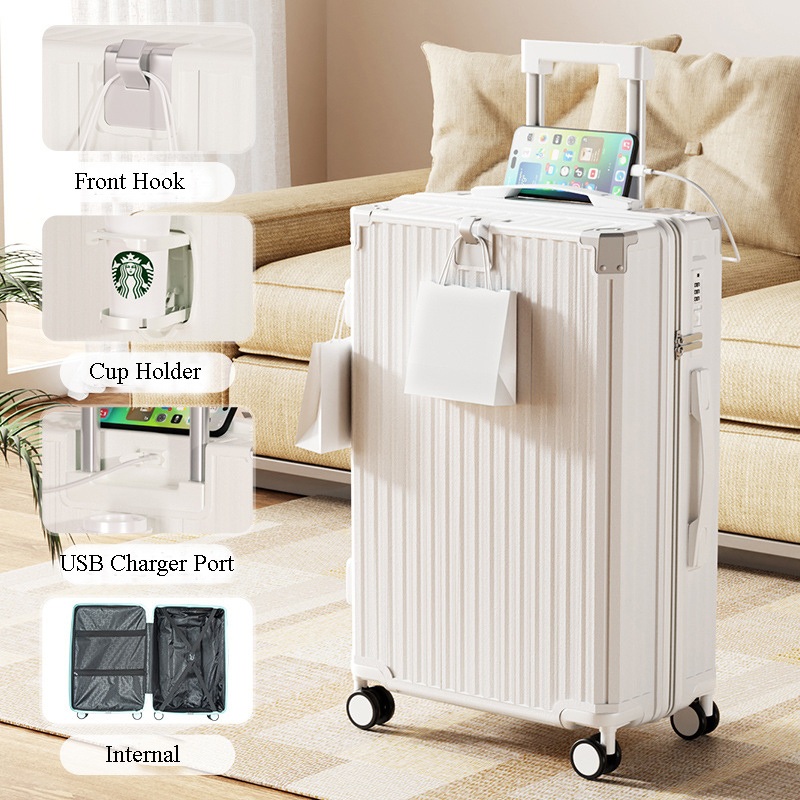 Hot Sale Travel Trolley Luggage Suitcase with Cup Holder Waterproof Hard Shell Travel Suitcase – Traveling Luggages and Suitcase Luggage price