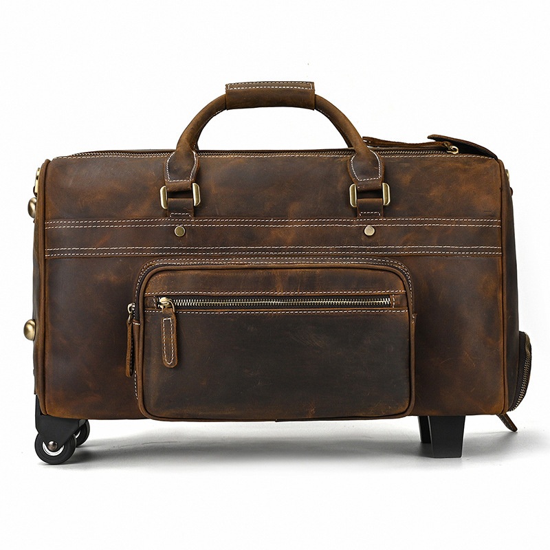 Yx16997 New Design Genuine Leather Vintage Men Travel Suitcase 18 Inch Zipper Luggage with Telescopic Rod and Portable – Custom Logo and Aluminum Frame price