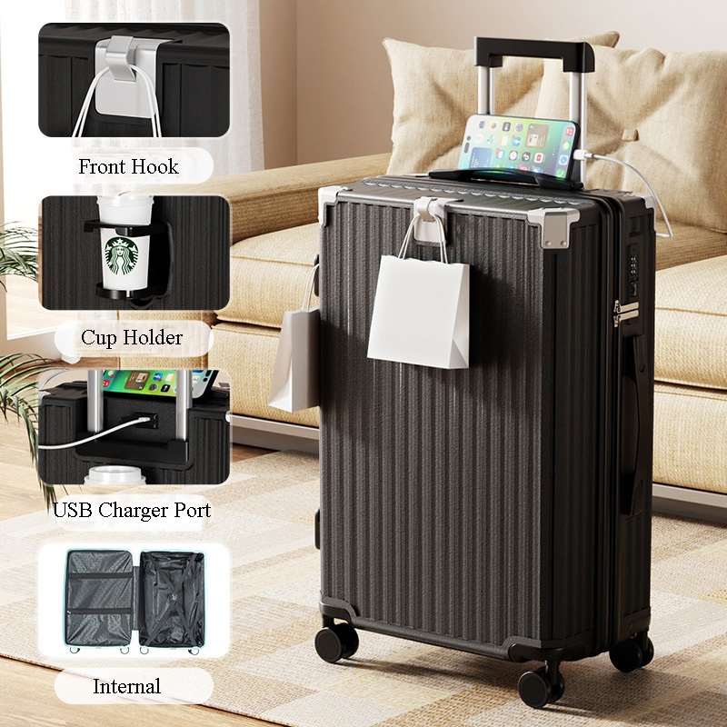 Yx16620 New Travel Product New Travel Items with USB Charger Port Cup Holder Luggage Suitcase – New Design Travel Bags in 2024 and New Travel Items price