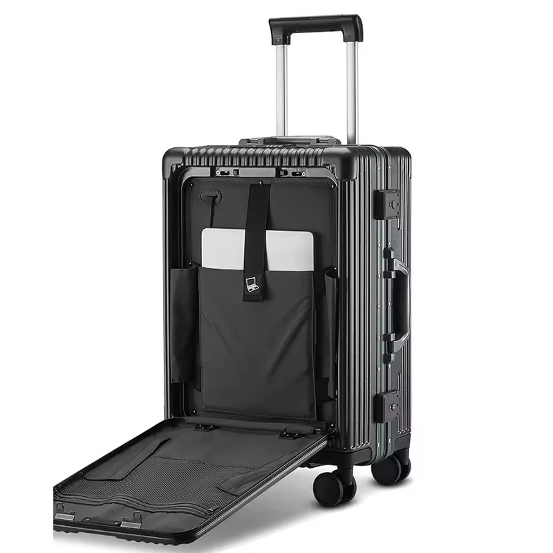 PC Aluminum Frame with USB Charging Cup Holder Password Front Opening Business Travel Luggage – Suitcase and Luggage Set price