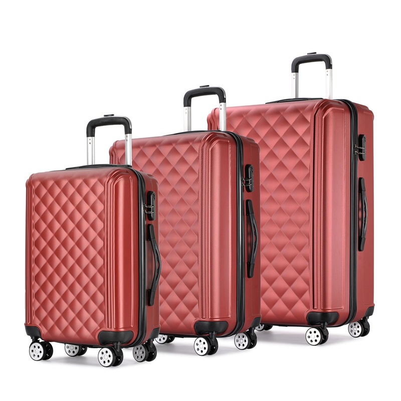 Red Color 3 Pieces ABS Hard Hand Trolley Luggage in 3 Sizes – Trolley Bag and Travel Luggage price